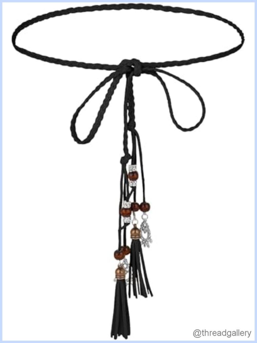 PU Leather Rope Waist Belt Woven Tassel Chain for Dress Skirt Boho